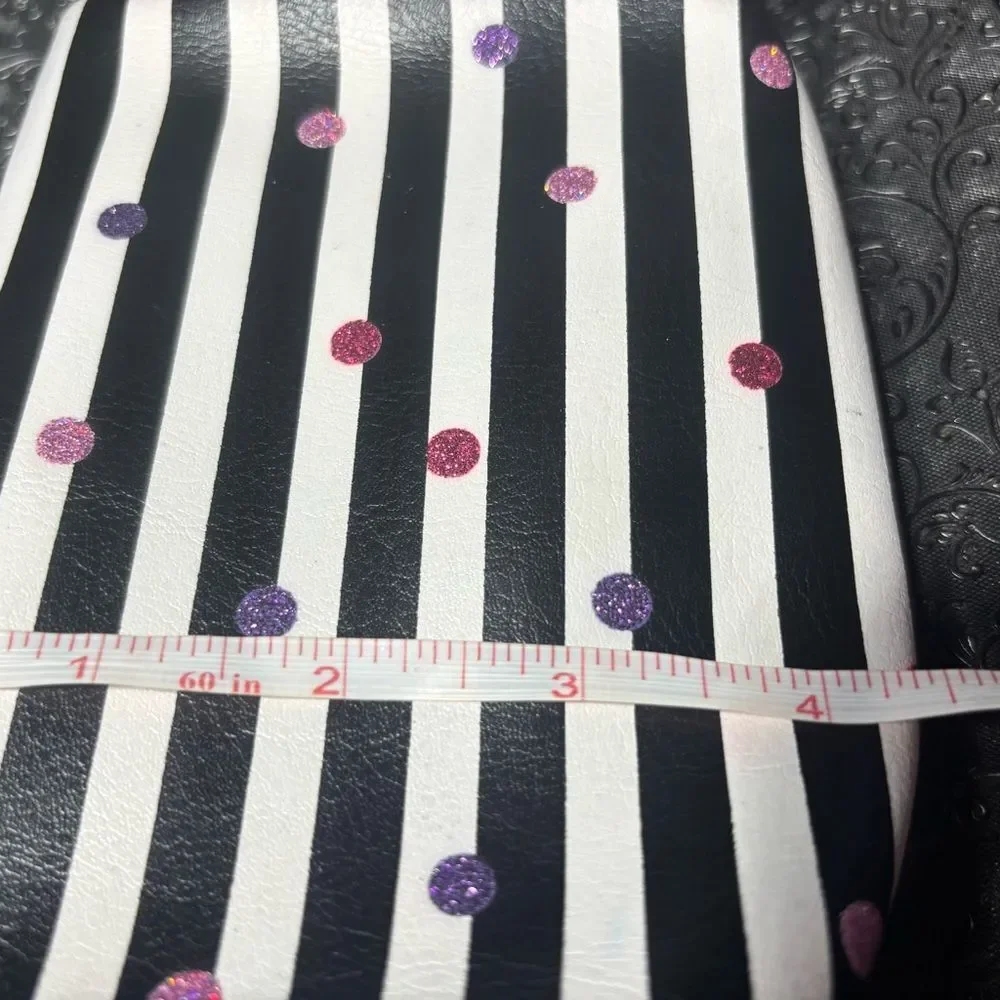 Striped Cosmetic Pouch with Pink and Purple Glitter Dots EPC
